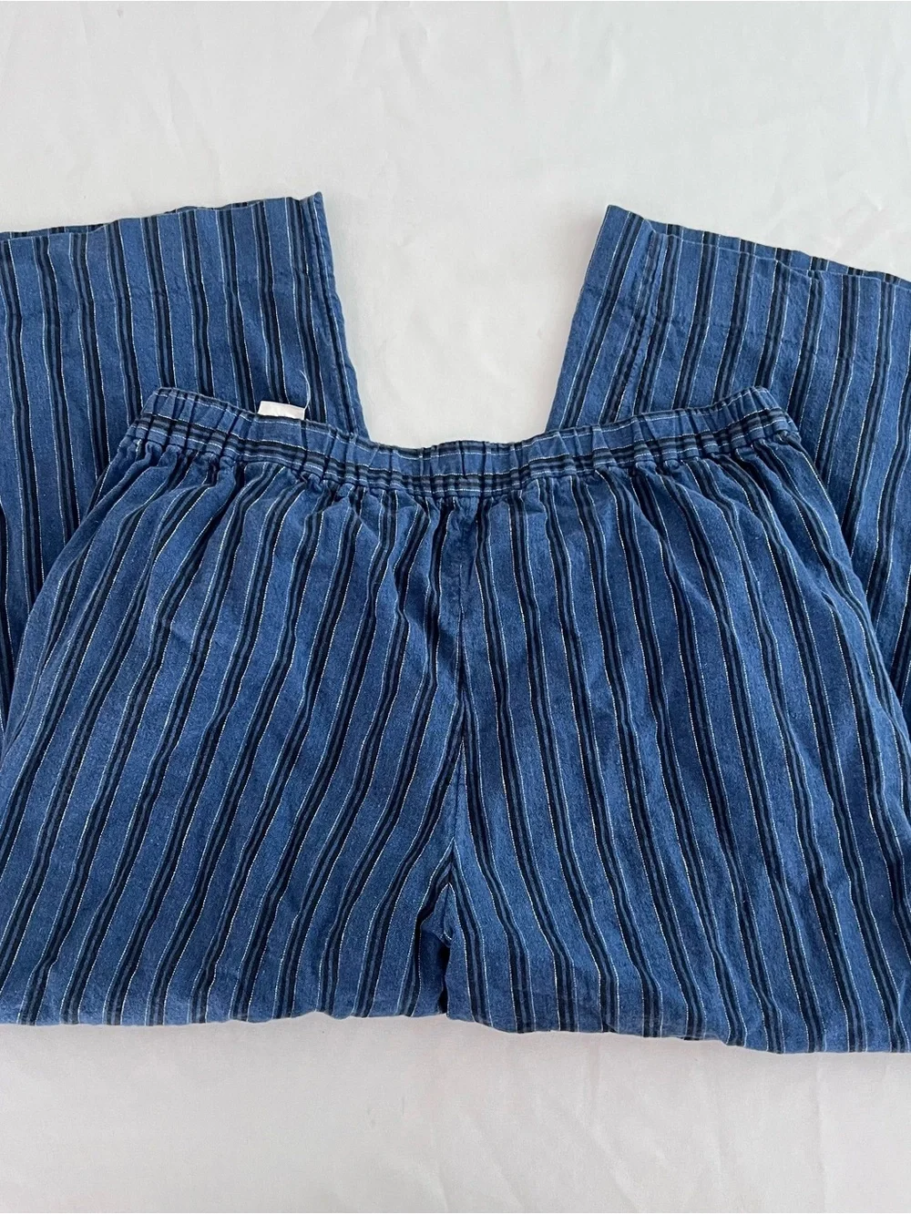 Banana Republic Blue Striped Women Linen and Cotton Rowan Wide Leg Pants